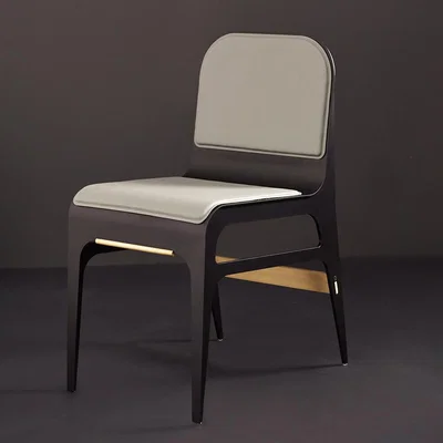 Amara Gabriel Scott - Bardot Dining Chair - Black Metal/Brass/Grey French Leather