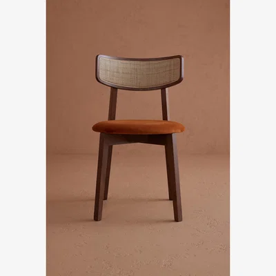 Anthropologie Annie Velvet-Upholstered FSC Wood Cane Dining Chairs, Set of 2