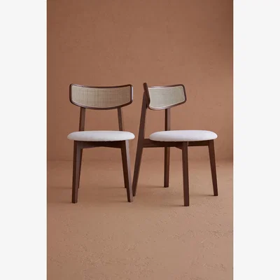 Anthropologie Annie Boucle-Upholstered FSC Wood Cane Dining Chairs, Set of 2