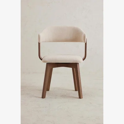 Anthropologie Brooke Cotton-Upholstered FSC Beech Wood Swivel Dining Chair