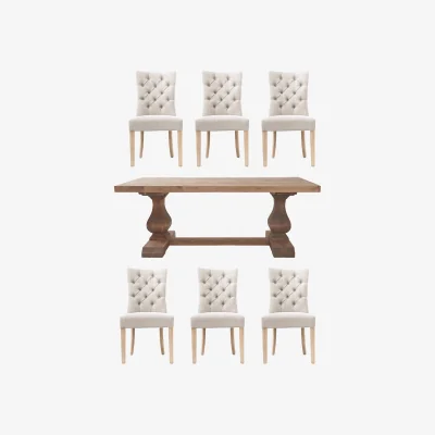 Arighi Bianchi Roslyn Table & 6 Poppy Natural Chairs Set