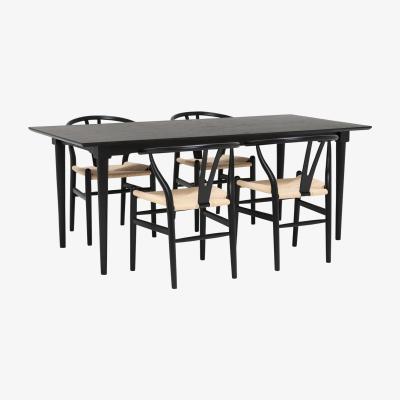 Barker and Stonehouse Hague 200cm Dining Table with 4 Hans Wishbone Dining Chairs, Black