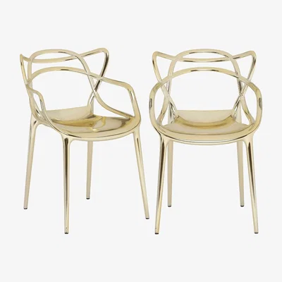 Barker and Stonehouse Pair of Kartell Metallic Masters Dining Chairs, Gold | Barker & Stonehouse
