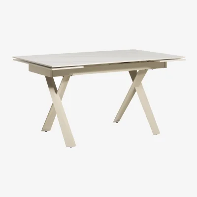 Barker and Stonehouse Altadena Extension Table+6 x Altadena Swivel Armchair, Neutral Ceramic | Barker & Stonehouse