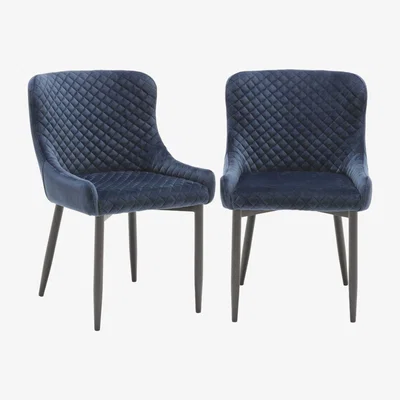 Barker and Stonehouse Pair of Rivington Fabric Dining Armchairs - Blue - Velvet - Quilted - W53 x D60 x H82cm - Barker &amp; Stonehouse