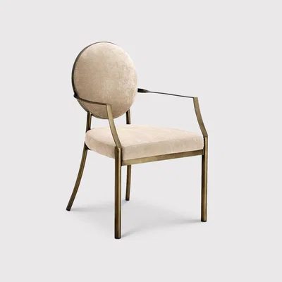 Barker and Stonehouse Eichholtz Scribe Dining Dining Chair With Arms With Arm Dark Brass Greige Vel, Neutral | Barker & Stonehouse