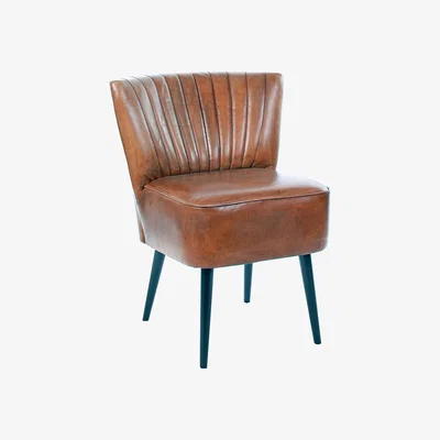 Barker and Stonehouse Etta Low Back Striped Vintage Leather Dining Chair - Brown - Leather - W61 x D67 x H70cm - Barker &amp; Stonehouse