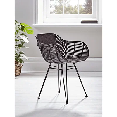 Cox and Cox Flat Rattan Armed Chair - Black