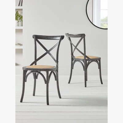 Cox and Cox Two Cross Back Dining Chairs - Black