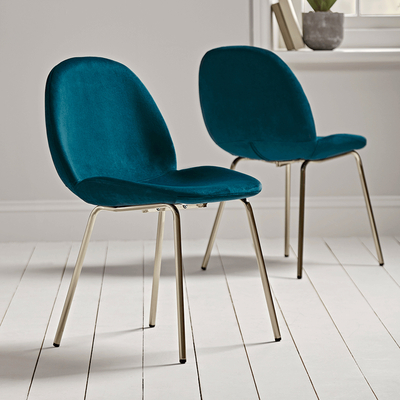Cox and Cox NEW Two Vida Velvet Dining Chairs - Blue