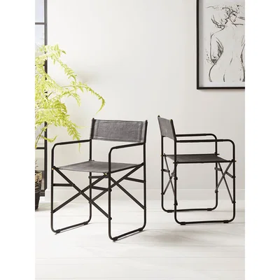 Cox and Cox Two Folding Leather Dining Chairs