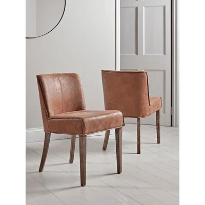 Cox and Cox NEW Two Leather & Wood Dining Chairs