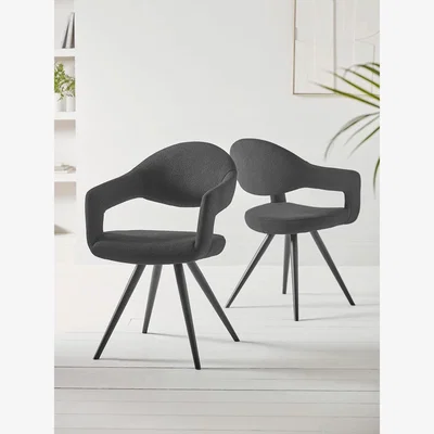 Cox and Cox Two Bouclé Dining Chairs - Black