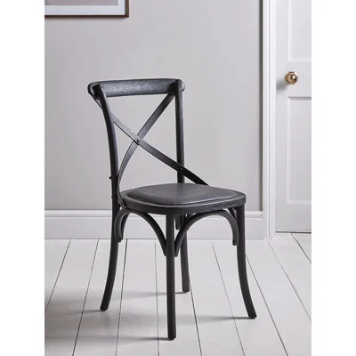 Cox and Cox Oak & Leather Cross Back Dining Chair - Black