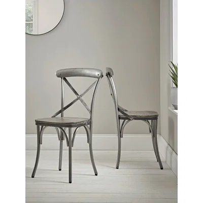 Cox and Cox Two Antique Zinc Cross Back Chairs