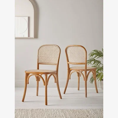Cox and Cox Two Cane Webbing Dining Chairs - Natural