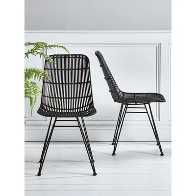 Cox and Cox Flat Rattan Dining Chair - Black