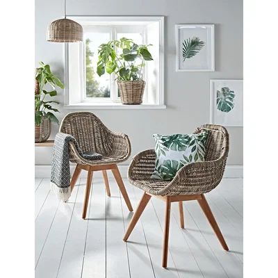 Cox and Cox Round Rattan & Teak Dining Chair