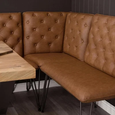 Chiltern Oak Furniture Industrial Tan Studded Back Corner Bench