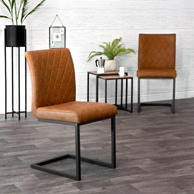 Chiltern Oak Furniture Industrial Tan Diamond Stitch Dining Chair