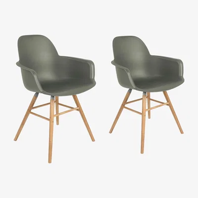 Cuckooland Zuiver Pair of Albert Kuip Retro Moulded Armchairs in Olive Green