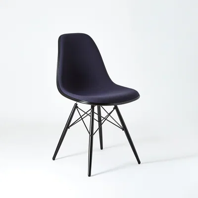 The Conran Shop DSW Plastic Side Chair Black Maple & Dark Blue Hopsak Upholstery