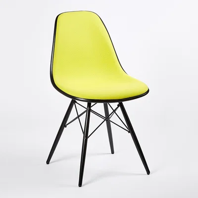 The Conran Shop DSW Plastic Side Chair Black Maple & Yellow-Green Hopsak Upholstery