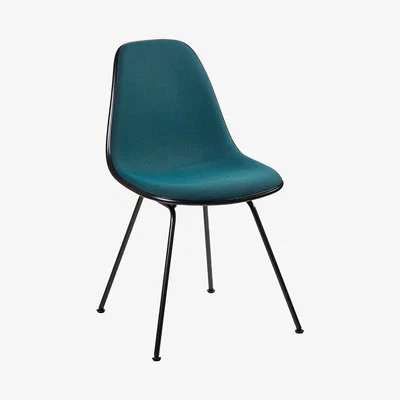The Conran Shop DSX Plastic Side Chair Chrome & Petrol Blue Hopsak Upholstery