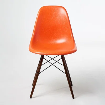 The Conran Shop DSW Fiberglass Side Chair Red Orange & Dark Maple
