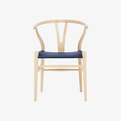 The Conran Shop Exclusive CH24 Wishbone Chair in Blue Leather & Soaped Oak