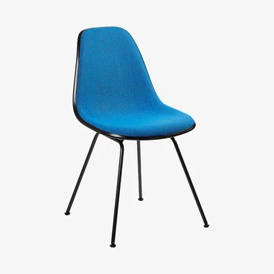 The Conran Shop DSX Plastic Side Chair Chrome & Dark Blue Hopsak Upholstery