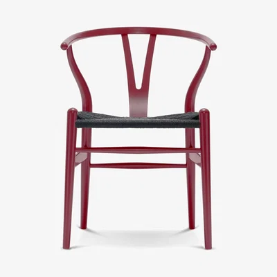 The Conran Shop CH24 Wishbone Chair Berry Red in Beech & Black Paper Cord