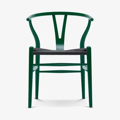 The Conran Shop CH24 Wishbone Chair in Grass Green Beech & Black Paper Cord