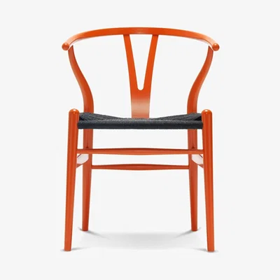 The Conran Shop CH24 Wishbone Chair in Orange Red Beech & Black Paper Cord