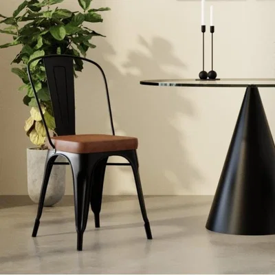 Cult Furniture Xavier Pauchard Tolix Style Metal Dining Chair, Tan & Matte Black