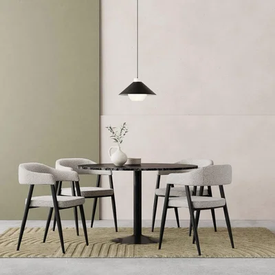Cult Furniture £260 Off Ibiza & Presley 4 Chairs Dining Set, Black & Speckled Stone Sustainable Boucle