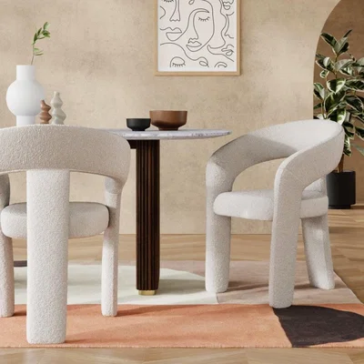 Cult Furniture £44  Off  Bellamy Carver Dining Chair, Ivory White Boucle