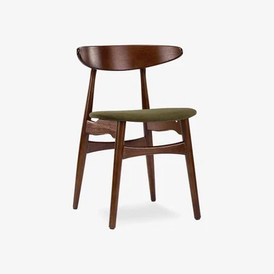 Cult Furniture Malmros Wooden Dining Chair, Moss Green Sustainable Mohair Velvet & Walnut