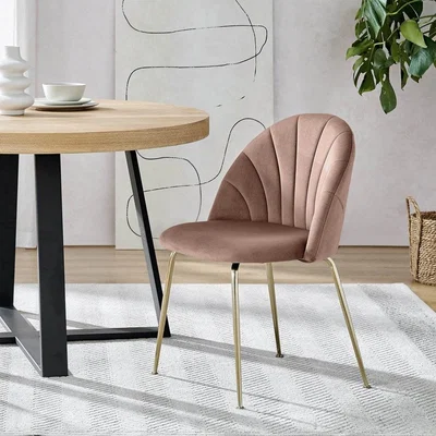 Cult Furniture £20  Off  Sylvia Dining Chair, Blush Pink Sustainable Velvet Leg Colour: Brass