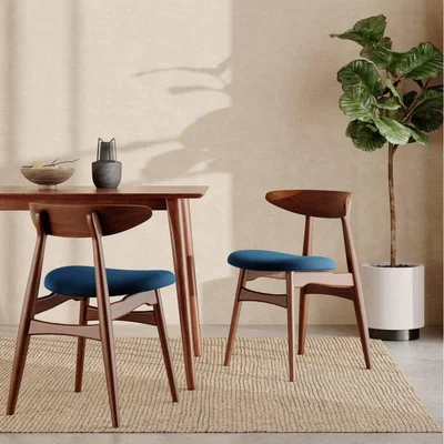 Cult Furniture Malmros Dining Chair, Royal Blue Sustainable Velvet & Walnut