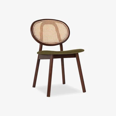Cult Furniture Willow Wooden Dining Chair, Moss Green Sustainable Mohair Velvet & Walnut