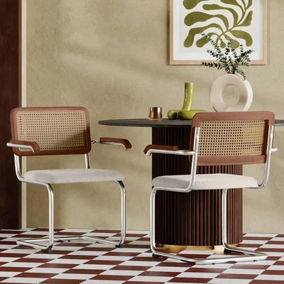 Cult Furniture £20 Off Kenton Carver Dining Chair, Speckled Stone Sustainable Boucle & Walnut