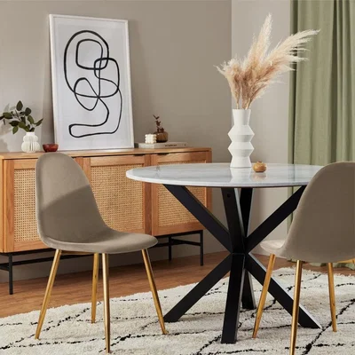 Cult Furniture £14  Off   Rayner Dining Chair, Taupe Velvet Leg Colour: Brass