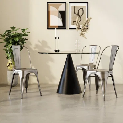 Cult Furniture £14  Off  Xavier Pauchard Tolix Style Metal Dining Chair, Gunmetal  Gloss
