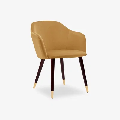 Cult Furniture £40  Off   Primrose Carver Dining Chair, Mustard Velvet Leg Style: Walnut Legs with Gold Tips