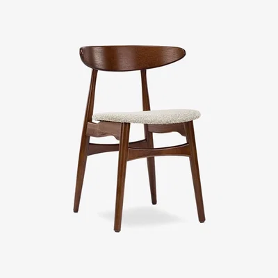 Cult Furniture Malmros Wooden Dining Chair, Speckled Stone Sustainable Boucle & Walnut
