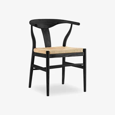 Cult Furniture Agnes Wooden Dining Chair, Natural Weave & Black