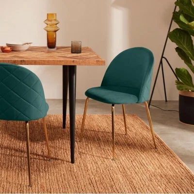 Cult Furniture Heather Dining Chair, Teal Velvet Leg Colour: Brass