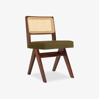 Cult Furniture Cary Wooden Dining Chair, Moss Green Sustainable Mohair Velvet & Walnut