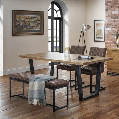 Dunelm Brooklyn Upholstered Dining Bench Brown Faux Leather Brown